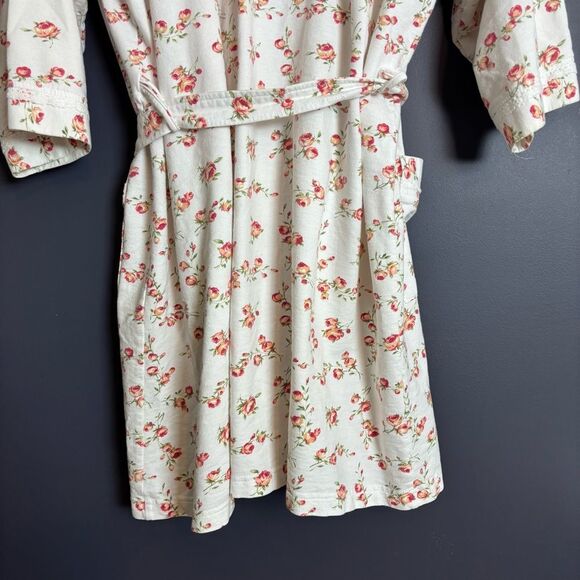 Vintage 90's Cacique 100% Cotton White Rose Floral Belted Tie Robe Size M/L - Picture 8 of 15